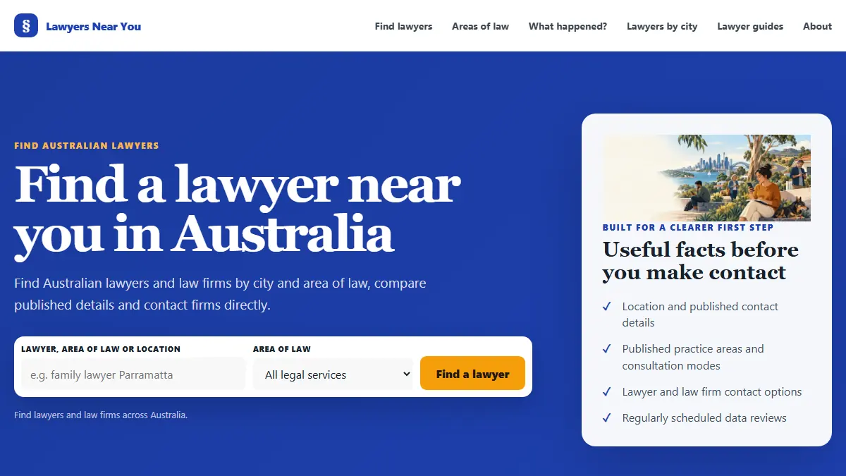 Lawyers Near You homepage screenshot captured 26 September 2026